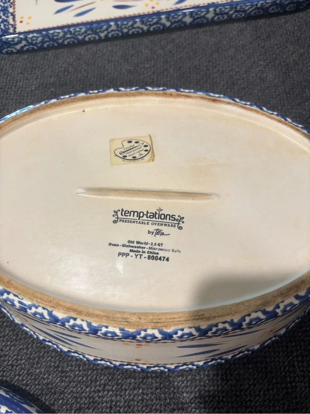 Temp-Tations Blue and White Old World Floral Ceramic Serving Platters Casserole